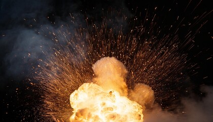 Wall Mural - explosion with smoke and glowing golden sparks