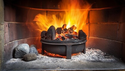 Poster - hot charcoal is burning in the old hearth