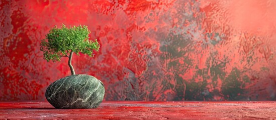 Poster - Business property portfolio concept displayed on a stunning green stone against a red stone backdrop creating an aesthetically pleasing copy space image