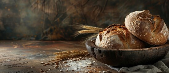 Poster - Rustic setting with freshly baked bread perfect for a copy space image