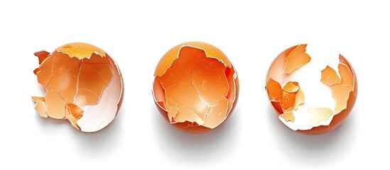 Poster - Cracked eggshells on white background with copy space image