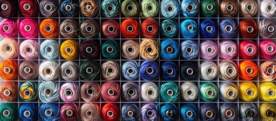 Poster - A plastic case with compartments for sewing threads for tailoring crafting or textile work ideal for a copy space image