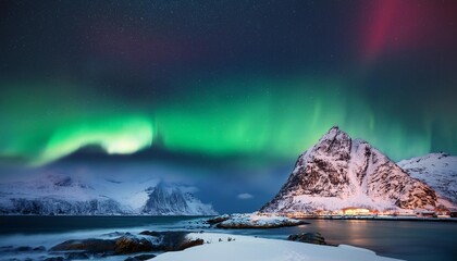 Poster - aurora borealis in norway northern lights as a background night winter landscape with aurora