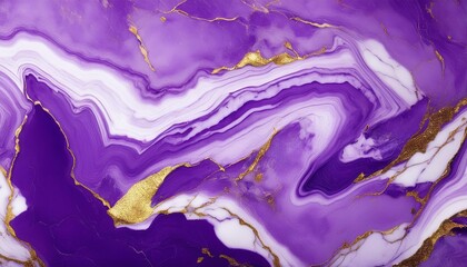 Poster - abstract voilet marble texture with gold splashes purple luxury background