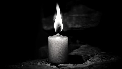 Poster - candle in the dark grayscale drawing