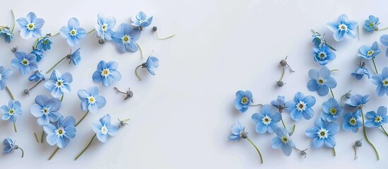 Aufkleber - Top view of forget me not flowers on a white background with empty space for your text in an image. Creative banner. Copyspace image
