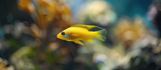 An elegant Sea goldie gliding gracefully in a tank with ample copy space image