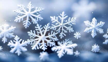 Poster - snow in winter close up macro image of snowflakes winter holiday background