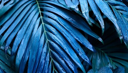 Sticker - wet fresh tropical blue leaves background