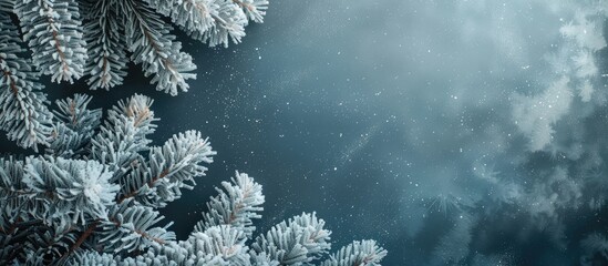 Aufkleber - Capture the enchanting winter beauty with frost dusted conifers creating a magical ambiance with icy pine branches for your home or event against a copy space image