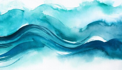 Wall Mural - abstract watercolor transparent sea ocean blue teal turquoise colored wave background
