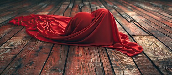 Canvas Print - Heart shaped red fabric situated on a wooden deck perfect for Valentine s Day with a blank area for additional content in a captivating visual presentation