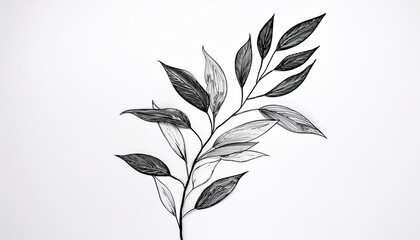 Canvas Print - botanical branch and leaves abstract floral black outline drawing