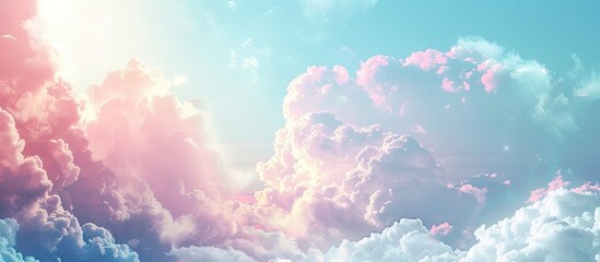 Aufkleber - Soft pastel clouds on a blue sky provide a dreamy paradise concept with open copy space for a banner on a real sky background Displayed as a poster with clouds
