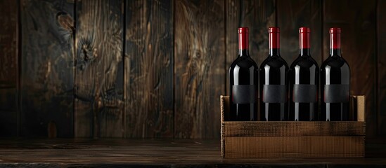 Sticker - Wine bottles in a box against a dark backdrop with ample copy space image