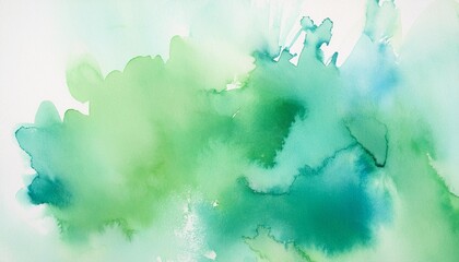Wall Mural - green watercolor background painting on paper texture pastel blue green colors in blotches and paint