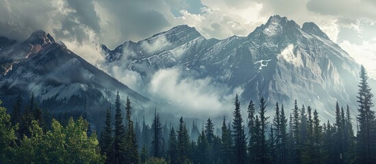 Embrace a connection with nature s splendor through adventurous mountain scenery captured in a stunning copy space image