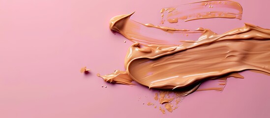 Poster - Several foundation swatches showcasing different textures isolated on a pink background with room for a copy space image