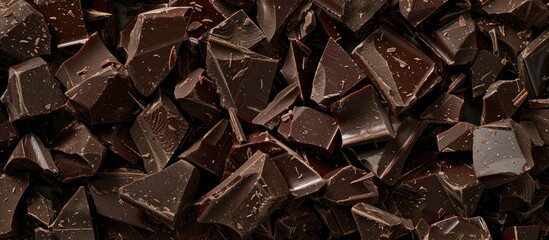 Leinwandbilder - Close up image of fragrant dark chocolate chunks in pieces with copy space image available