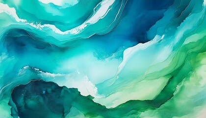 Wall Mural - abstract illustration green blue ocean mix color cool tone watercolour background textures design