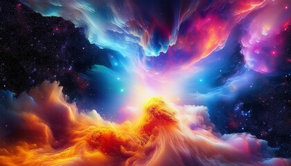 Wall Mural - vibrant cosmic explosion of colorful abstract fluid art in galactic space background