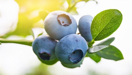 ripe organic sweet blueberries on the twig