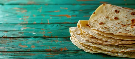 Aufkleber - Thin lavash on a green wooden surface with copy space image