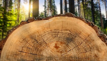 Poster - tree rings on a cutted log in a conifer forest after logging