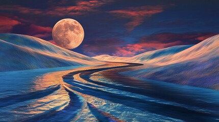 Canvas Print - Moonlit River in a Mystical Landscape