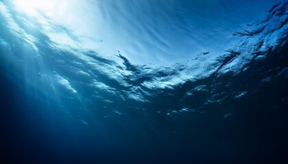 Wall Mural - submerged tranquility dark blue oceanic surface seen below water