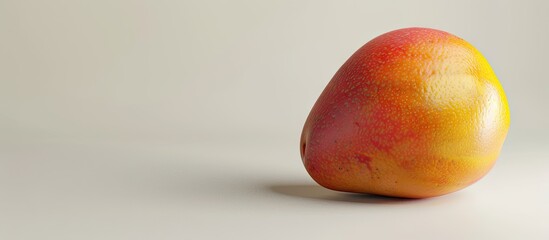 Poster - Vibrant ripe mango with yellow flesh stands out against a clean white background in an appetizing copy space image