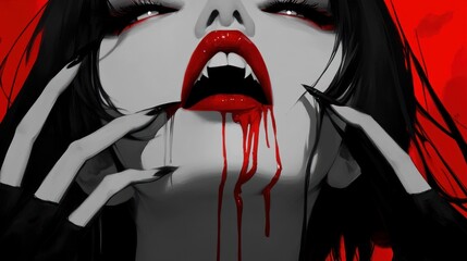 Wall Mural - female vampire drinks blood