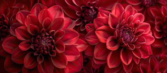 Fototapete - Macro shot of crimson dahlias with copy space image available