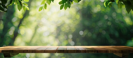 Aufkleber - Table with no items on it set against a blurred green backdrop ideal for copy space image