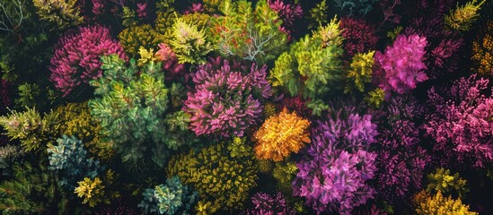 Fototapete - Bird s eye view of vibrant heather in a garden with copy space image