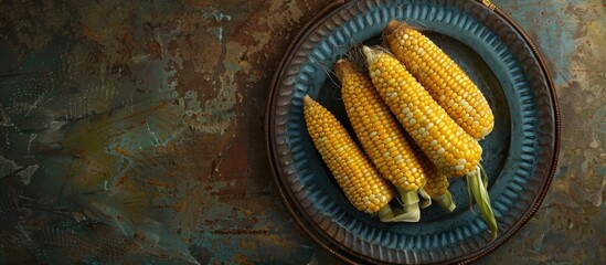 Aufkleber - Corn cobs arranged on a plate with space for text or images. Creative banner. Copyspace image