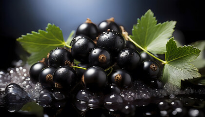 Wall Mural - Blackcurrant on dark blurred background