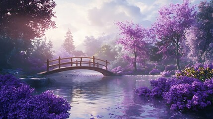 Sticker - Serene Bridge in a Purple Forest