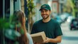 © Andrii  - Happy Customer Takes Package from Delivery Service