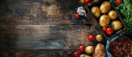 Aufkleber - Fresh potato appetizer on a rustic table with copy space image for a top view food background