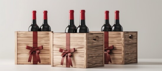 Wall Mural - Wooden gift boxes containing wine depicted in a picture with empty space for text or other images. Creative banner. Copyspace image