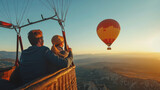Couple enjoying a scenic hot air balloon ride
