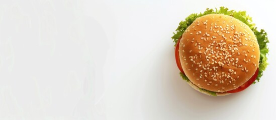 Poster - Top down perspective photograph of a hamburger bun on a white backdrop with available space for additional images