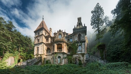 Wall Mural - gorgeous abandoned medieval mansion in a fairytale forest