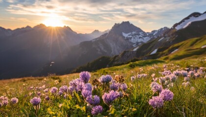 Wall Mural - spring wildflowers with beautiful mountain views