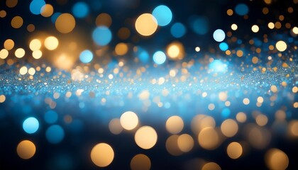 Wall Mural - background with blue and gold light shine particles bokeh illustration