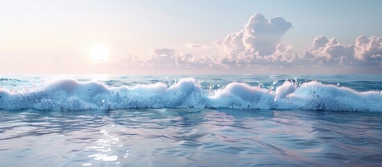 Poster - Beach s ocean waves create a serene pattern with a clear sky in the background ideal as a copy space image