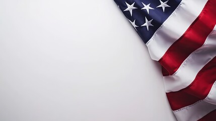 A close-up view of the American flag, with its red and white stripes and white stars on a blue field, against a white background.