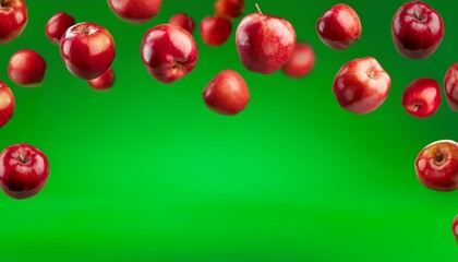 Poster - red apples falling on green screen