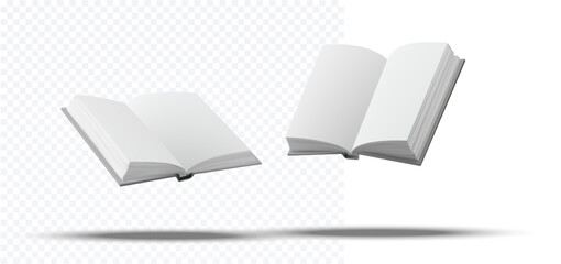Fototapete - open book with blank pages, ideal for educational and literary concepts. Rendered with realistic shadows on a transparent background, suitable for versatile design uses. Vector